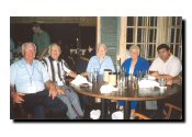 Left to right: George Krynovich, Don Sherard, Art and Elise Rawlings, Tom Tomlinson and his father, John (not shown), dining at Felix's Fish Camp.
